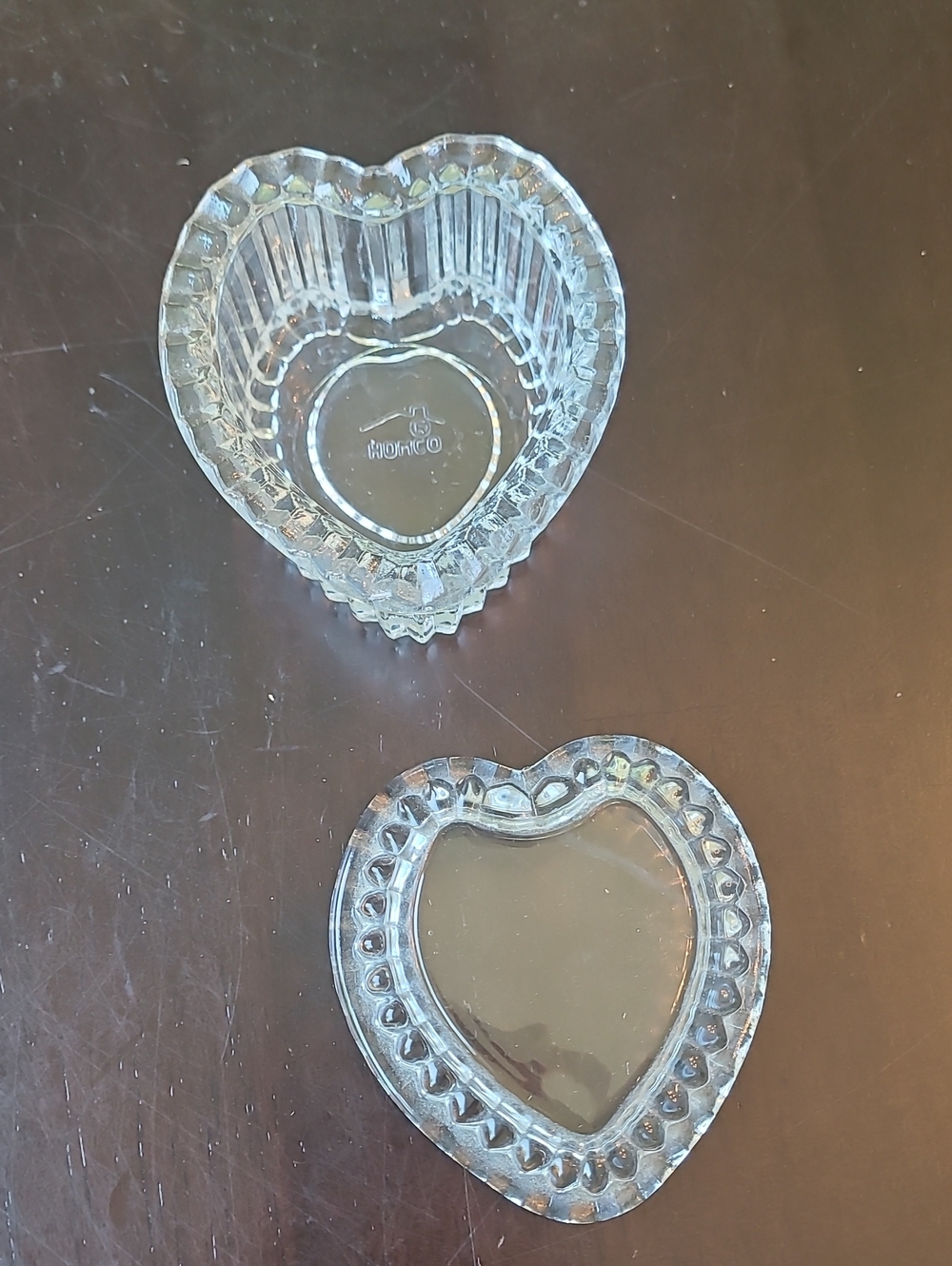 vintage clear glass heart-shaped trinket Box